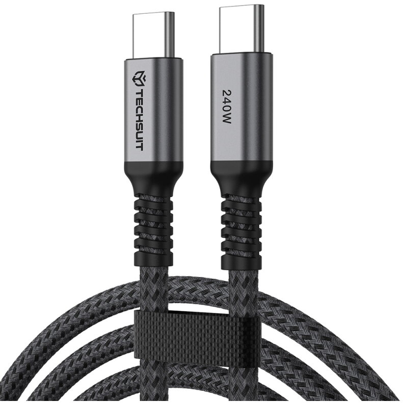 Cablu Date și Încărcare Techsuit USB-C - USB-C TitanSync Pro CX2 240W 1m Gri