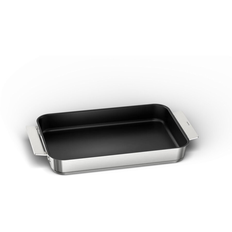 Tava cu Mânere Bosch Pro Induction Flex Pan HEZ9FF010 din Oțel Inoxidabil pentru Plita cu Inducție 3 Straturi Antiaderente Baza 35x22CM Argintiu/Negru