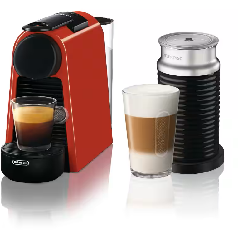 Espressor Automat cu Capsule Nespresso Essenza Mini EN85.RAE Rezervor Apa 0.6L 19 Bar 1150W + Aparat de Spumare Lapte Aeroccino Roșu/Negru