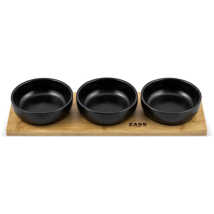 Set Boluri Zass Gourmet ZG-SB 05 pentru Servire pe Suport de Bambus 3 Piese Negru
