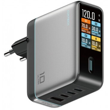 Incarcator Cuktech Cablu USB-C AD1204U Display 120W 6A 1 x USB-A - 2 x USB-C Argintiu