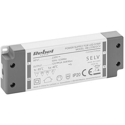 Rebel ALIMENTATOR BANDA LED IP20 12V 3A 36W