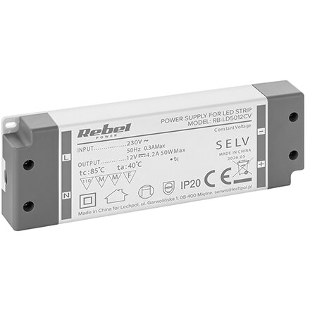 Rebel ALIMENTATOR BANDA LED IP20 12V 4.2A 50W