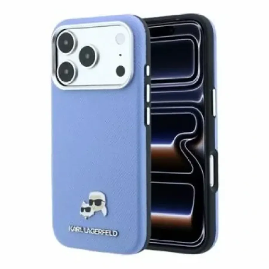 Husa Karl Lagerfeld PU Grained Semi Wrap K&CH Heads Magsafe pentru iPhone 18 Pro Albastru
