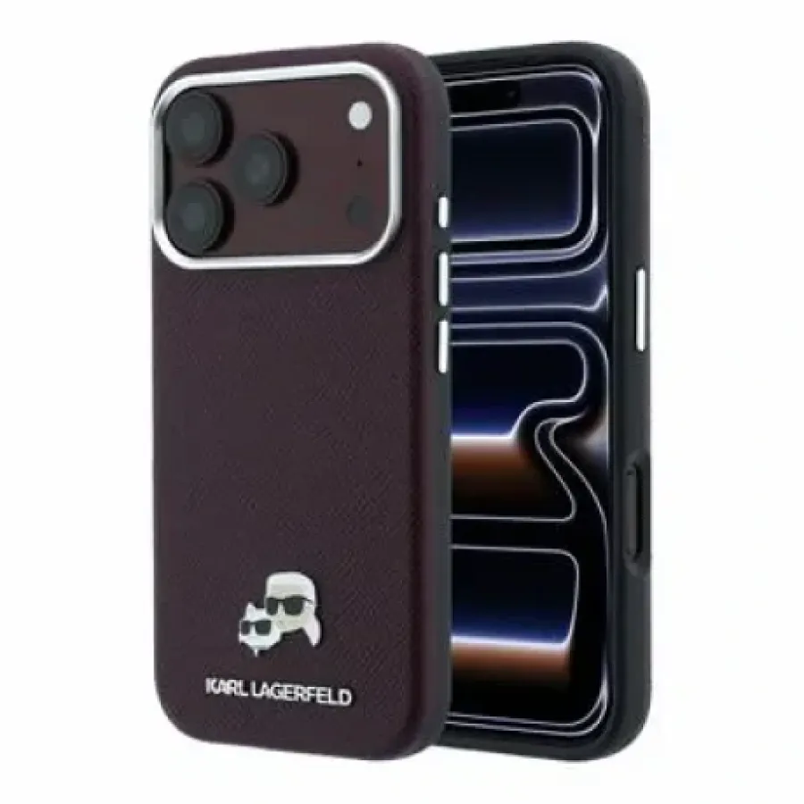 Husa Karl Lagerfeld PU Grained Semi Wrap K&CH Heads Magsafe pentru iPhone 18 Pro Vișiniu