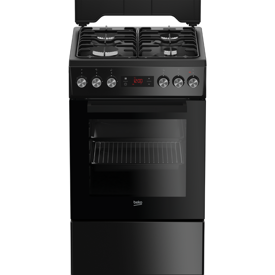 Aragaz Mixt Beko FSE52321DBD Plita Gaz 4 Arzatoare Aprindere Electrica Cuptor Electric 55L Lățime 50CM Negru