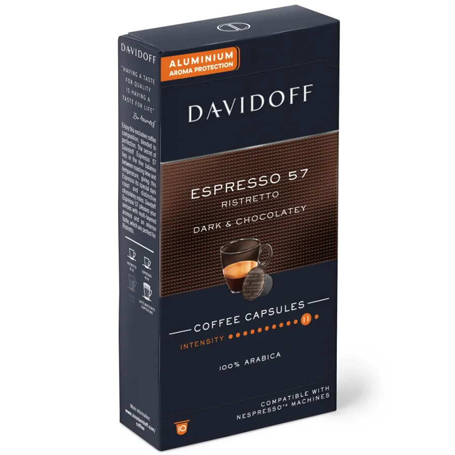 Capsule Cafea Davidoff Cafe Espresso 57 Ristretto Compatibile Nespresso 10 Bucăți 55g
