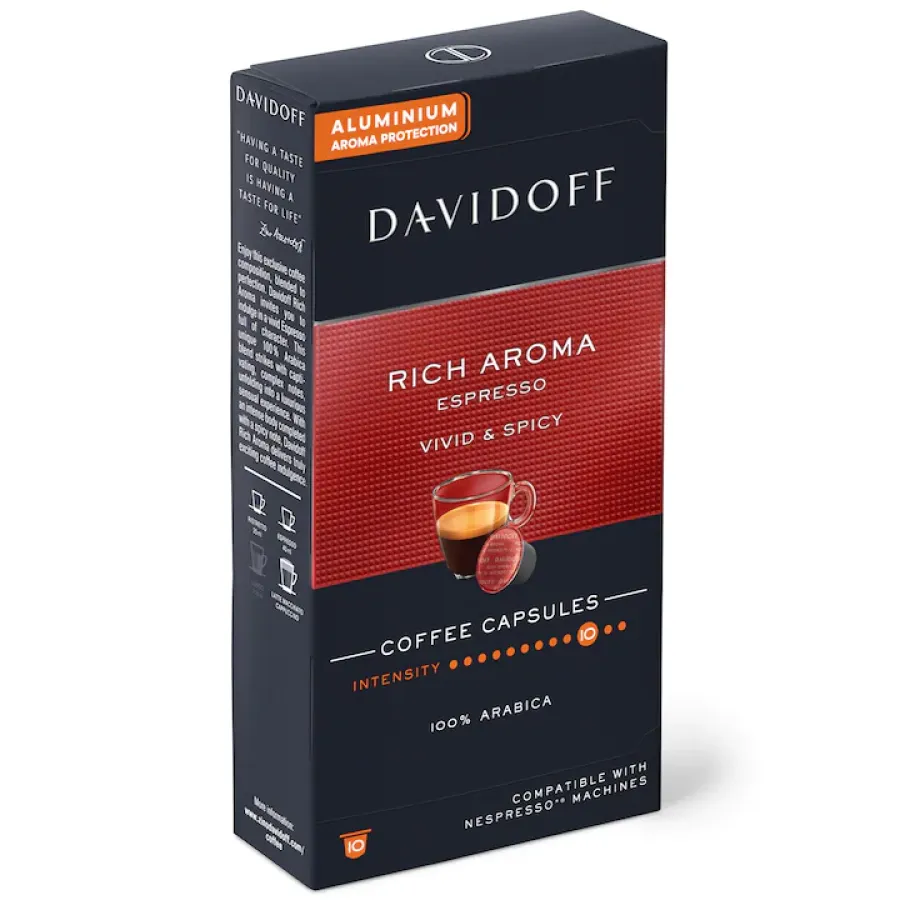 Capsule Cafea Davidoff Cafe Rich Aroma Espresso Compatibile Nespresso 10 Bucăți 55g