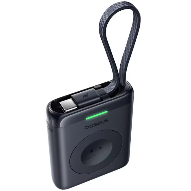 Acumulator Extern Baseus EnerFill FW11 1640mAh Încărcare Wireless pentru Apple Watch Maxim 5W Cablu Integrat USB-C Negru — imaginea 3
