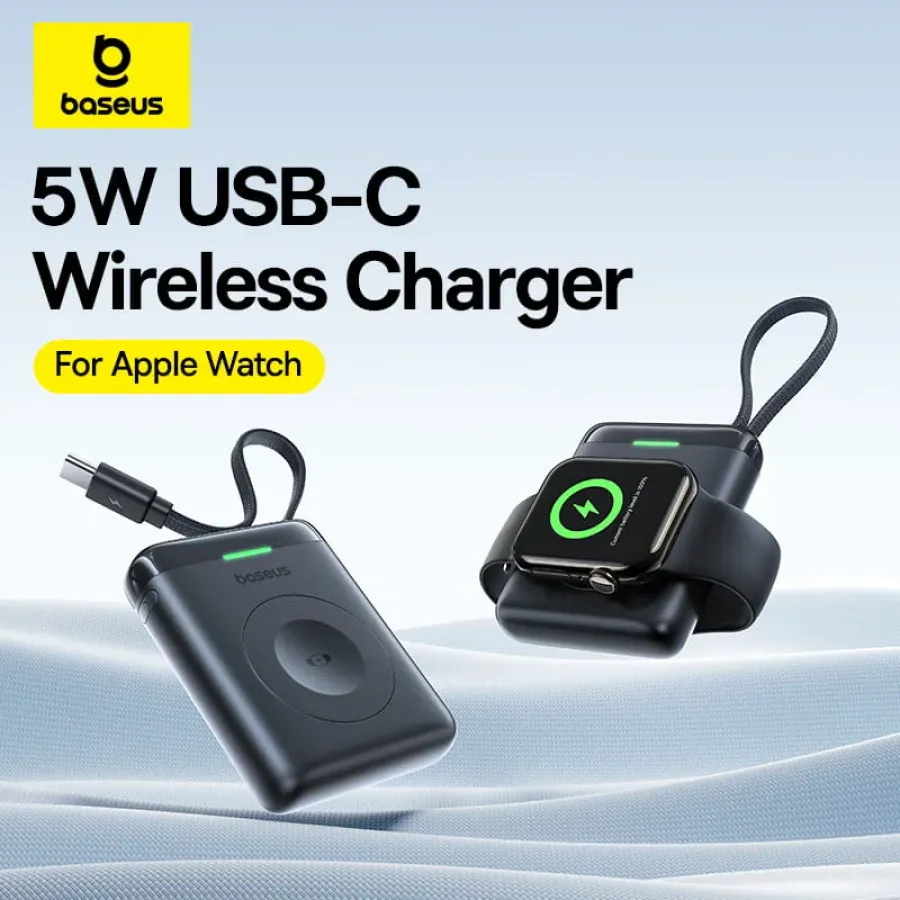 Acumulator Extern Baseus EnerFill FW11 1640mAh Încărcare Wireless pentru Apple Watch Maxim 5W Cablu Integrat USB-C Negru — imaginea 5