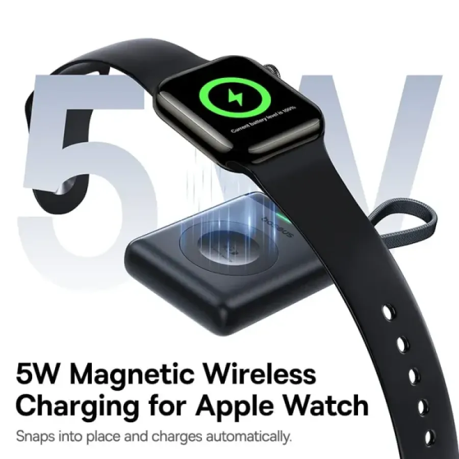 Acumulator Extern Baseus EnerFill FW11 1640mAh Încărcare Wireless pentru Apple Watch Maxim 5W Cablu Integrat USB-C Negru — imaginea 6