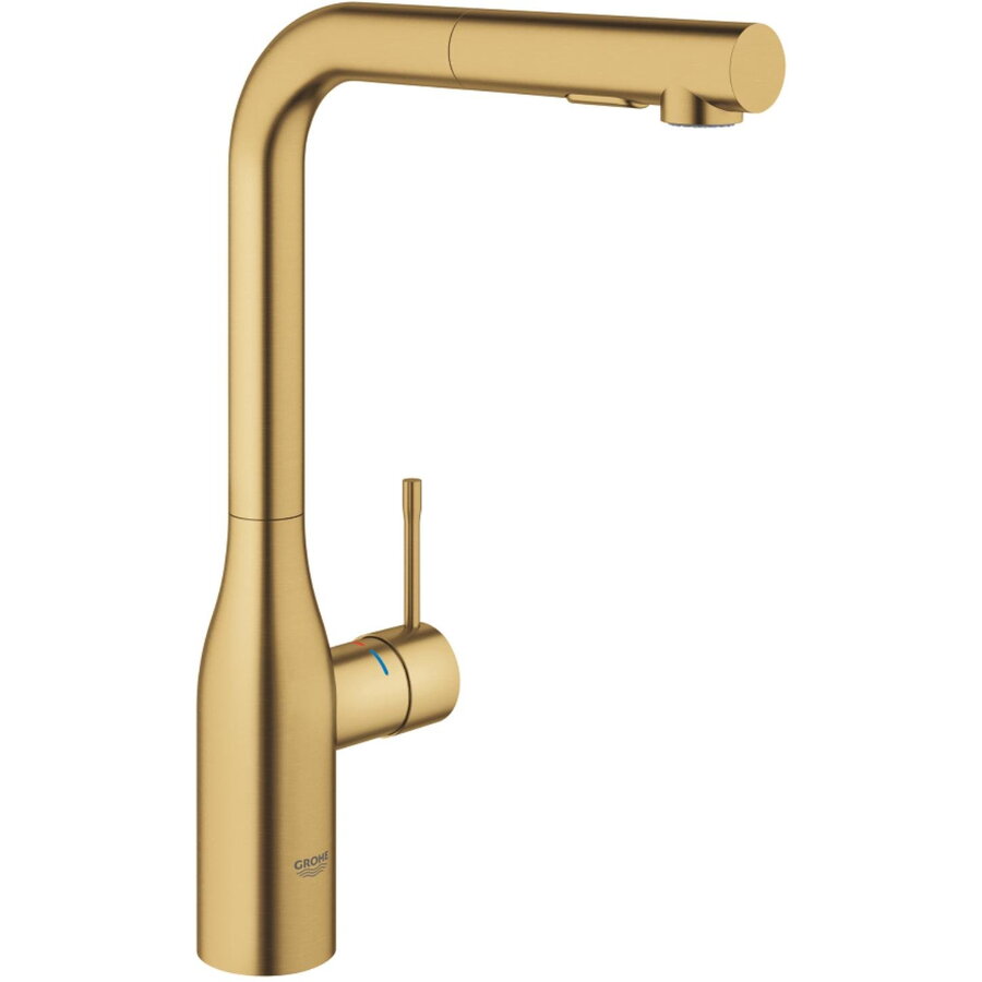 Baterie Bucătărie Grohe Brushed Warm Sunset Essence 3/8inch Monocomandă Pipa Înaltă Tip L Dus Extractabil 2 Funcții Pivotantă Auriu Mat