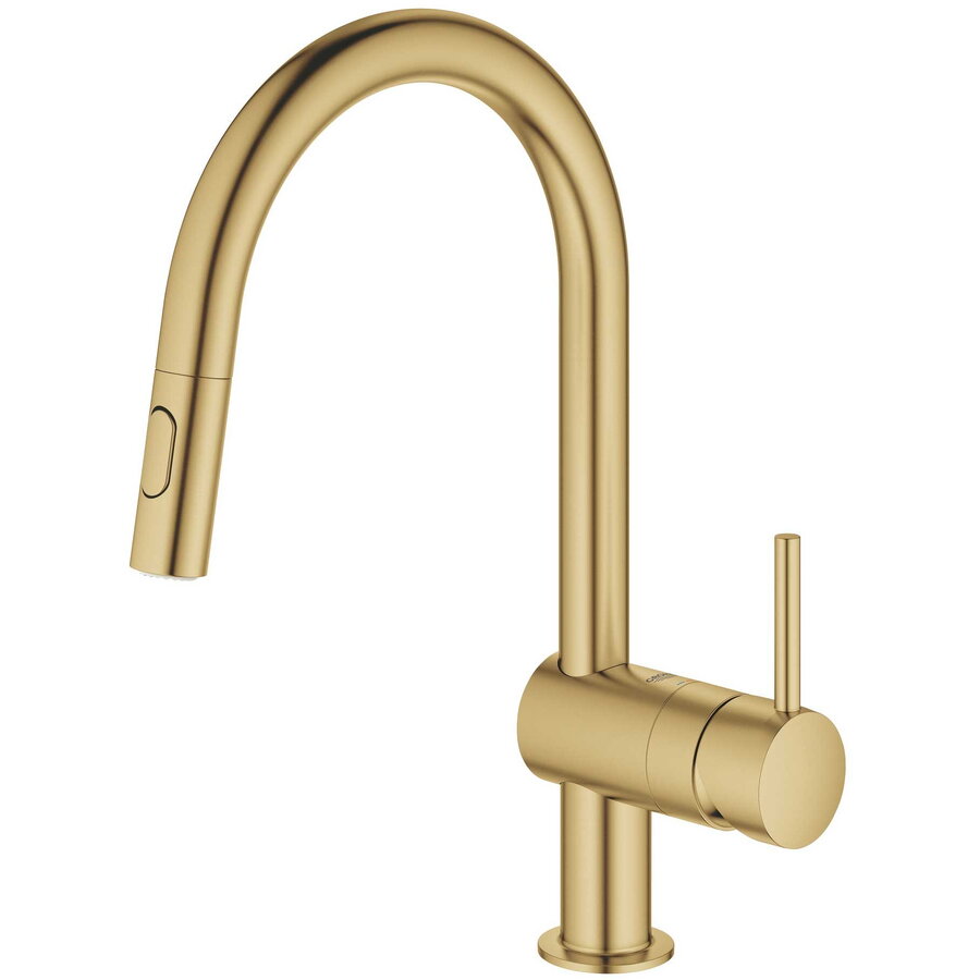Baterie Bucătărie Grohe Minta OHM Monocomandă Pipa Înaltă Tip C Dus Extractabil Cartuș Ceramic Pivotantă Auriu Mat