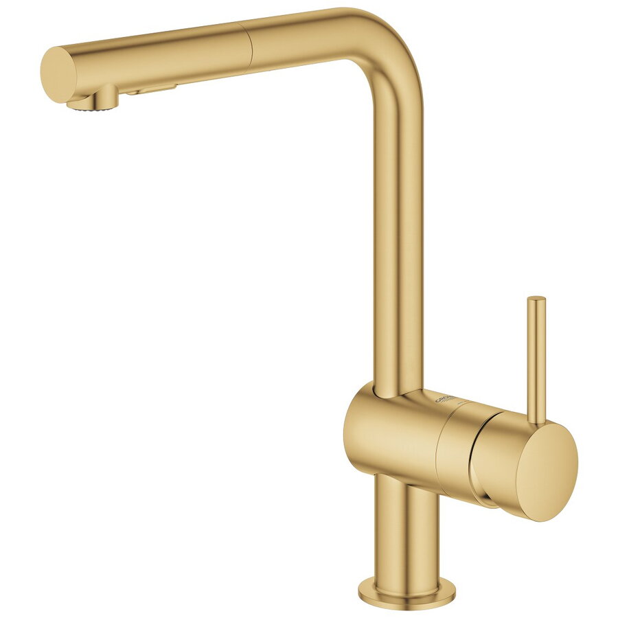 Baterie Bucătărie Grohe Hard Graphite Minta 3/8'inch Monocomandă Pipa Înaltă Tip L Dus Extractabil 2 Funcții Pivotantă Limitator Auriu Mat