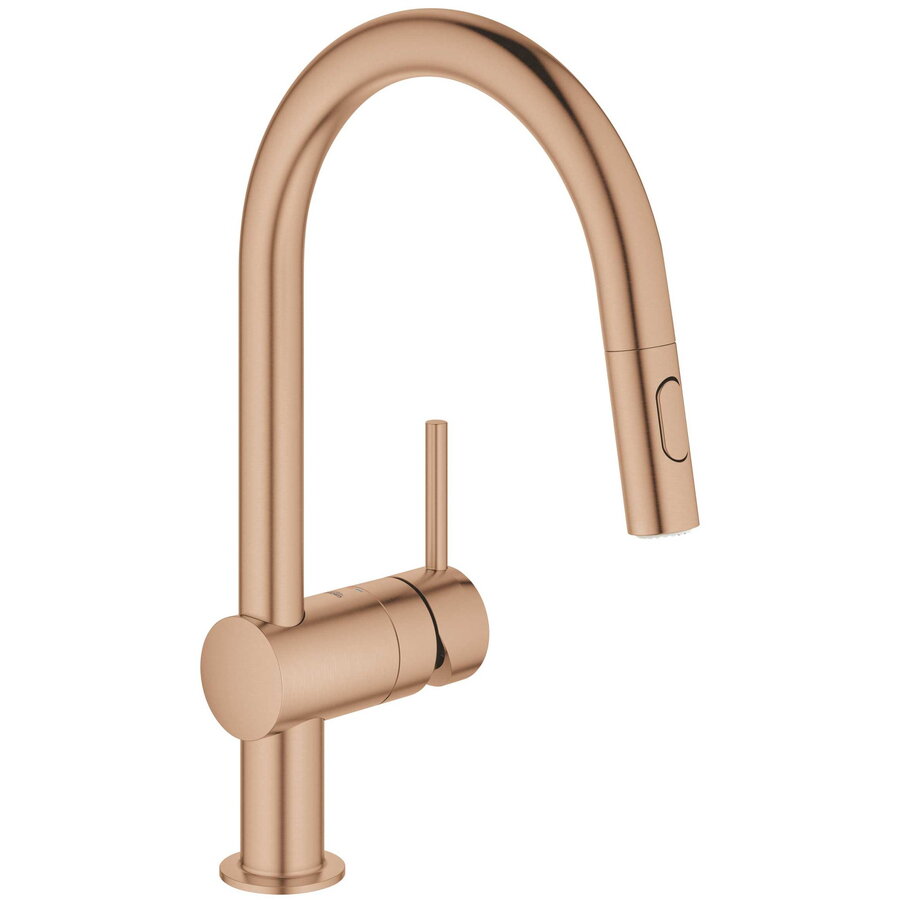Baterie Bucătărie Grohe Minta Monocomandă Pipa Înaltă Tip C Dus Extractabil Cartuș Ceramic Pivotantă Bronz Mat