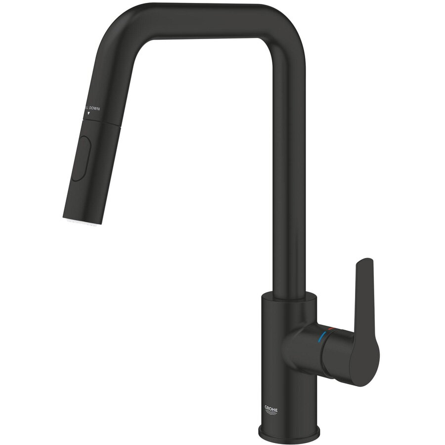 Baterie Bucătărie Grohe Start Mococomanda Cartuș Ceramic Pipa Înaltă Pipa Tip L 2 Funcții Limitator Temperatura Pivotantă Dus Extractabil Negru