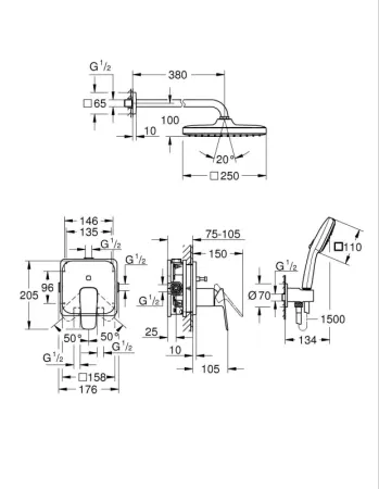 Sistem de Dus Grohe Cubeo Incastrat Monocomanda Levier Metalic Necesita Corp Instalare Crom