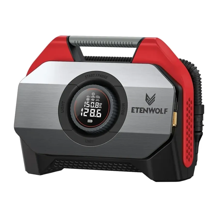 Compresor Auto Portabil Etenwolf Vortex S6 Presiune Maximă 160PSI / 11.03 Bar Acumulator 19200mAh Roșu