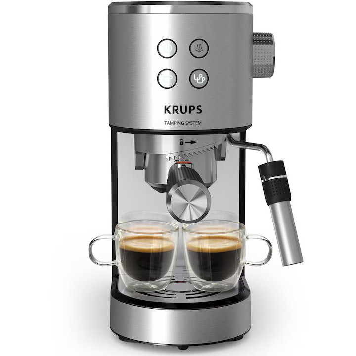 Espressor Krups XP499EE0 Virtuoso+ 1350W 1L Presiune 15 Bar Sistem Thermoblock Duză Spumare Manuală Argintiu/Negru