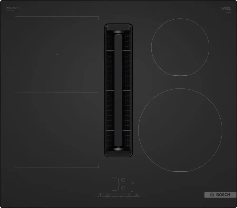 Plita Incorporabila cu Inducție Bosch Seria 4 PVS61AB16E cu Sistem de Ventilare Integrat 4 Zone de Gătit Timer Funcție Power Boost Lățime 60CM Negru Mat